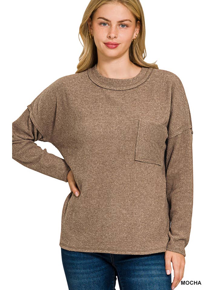 Vanilla Monkey - Wholesale Knit Sweater - Women's - Ribbed Brushed Melange Hacci Sweater With A Pocket2
