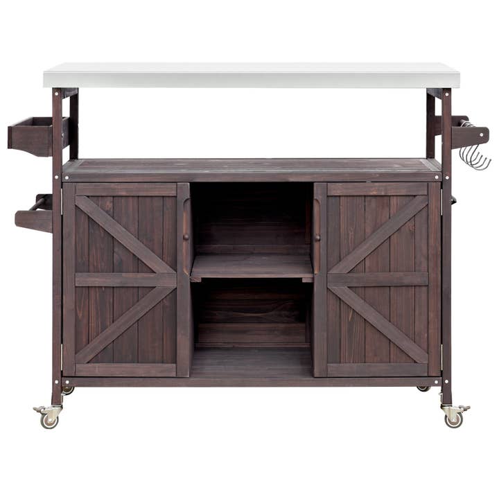 39F Inc. - Wholesale Outdoor Ornament/Decor - Outdoor Kitchen Island,Farmhouse Solid Wood Rolling Cart52