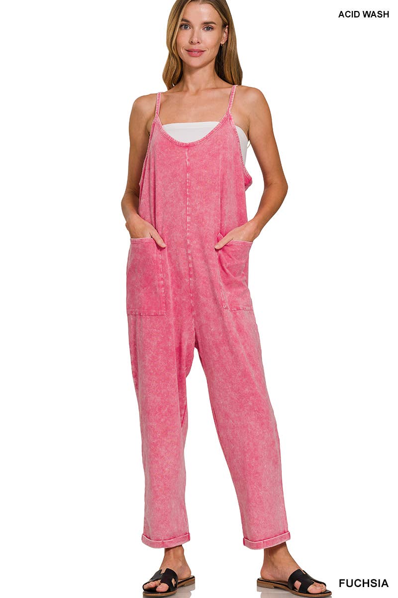 42POPS – wholesale Overaller - Dam – Tvättade hängselbyxor med spaghetti-band och fickor8