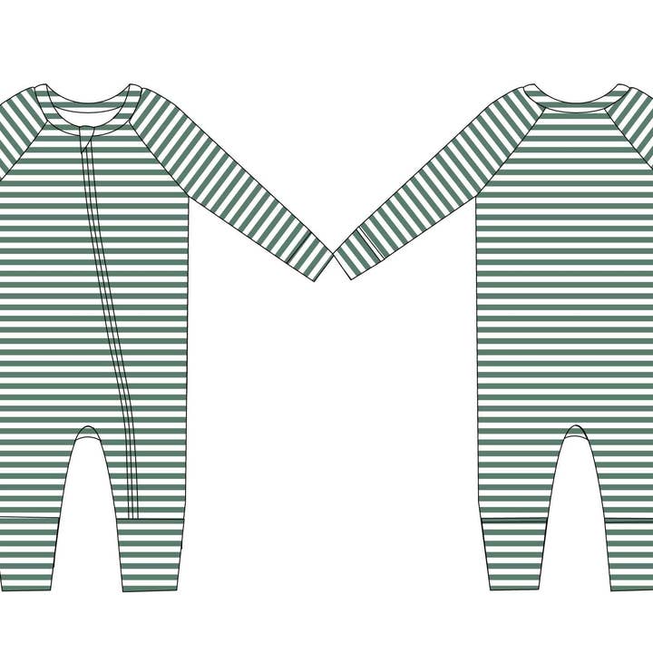 Green Stripes Bamboo Zippy Romper for wholesale by Jensens Jammies