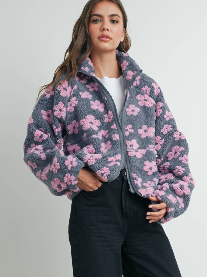 BUTTERMELON - Wholesale Fleece - Women's - Fall Daisy Flower Pattern Fleece Sherpa - BMJ7008