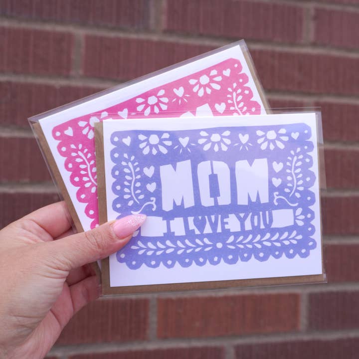 Erica Alfaro Designs – Großhandel Muttertagskarten – Mom I Love You Papel Picado Grußkarte3