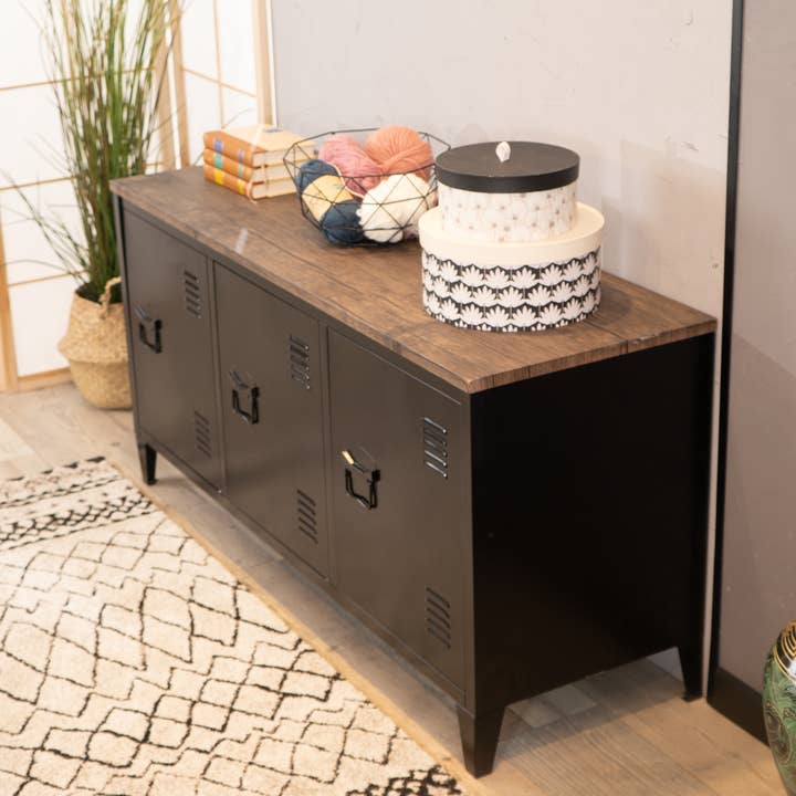 39F Inc. - Wholesale Cabinet - Industrial Metal Storage Cabinet with Wood Top-White/Black