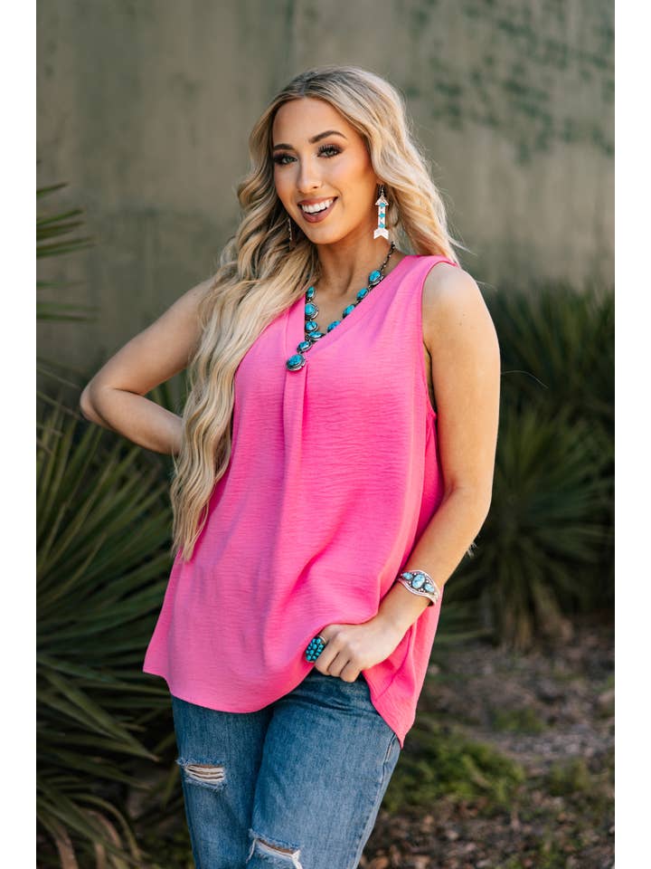 Andrée by Unit - Wholesale Blouse - Women's - Woven Tank Top w/ Delicate Pleat Front Detail