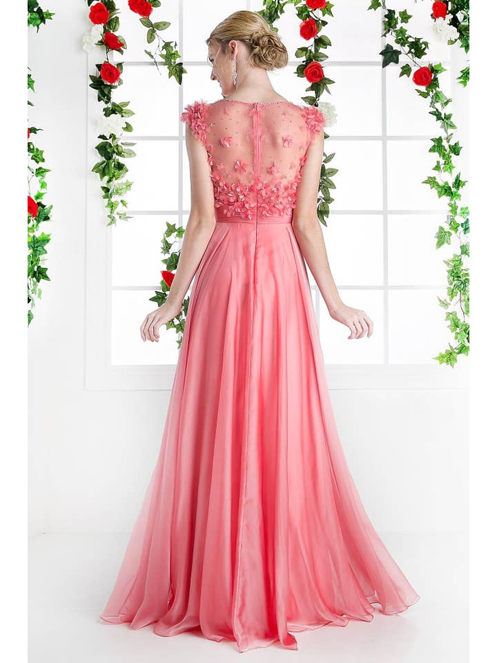 Coral Beaded Applique Chiffon Gown for wholesale on Faire1