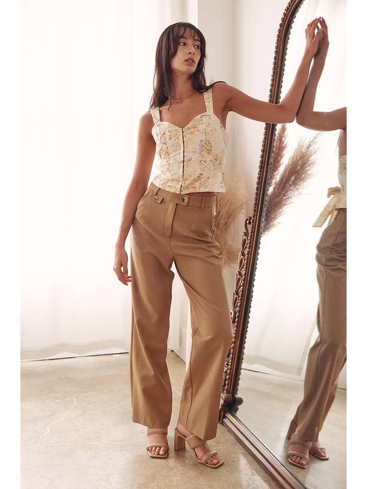 NATURAL COTTAGE CORE BOHO FLORAL LINEN PRINT CORSET TOP-TI5254FO for wholesale on Faire2