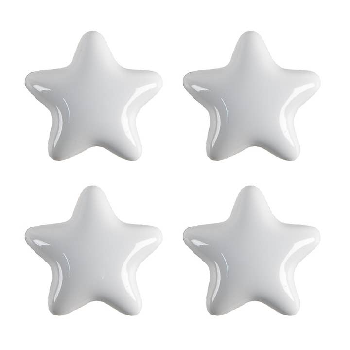 65296 Door Knob Set of 4 Star Ø 4 cm White Ceramic for wholesale by Clayre & Eef