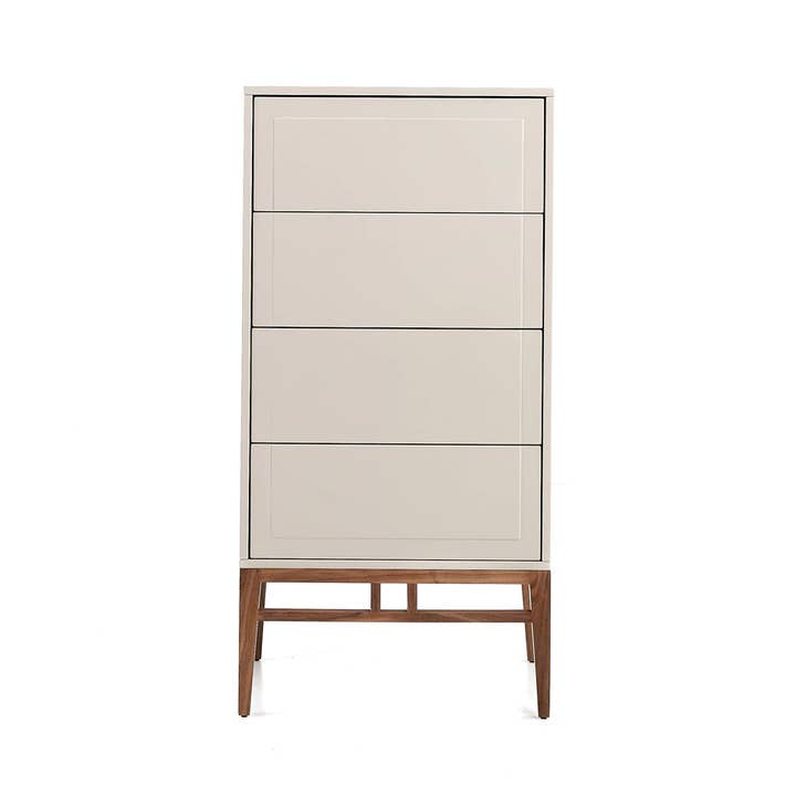 ANGEL CERDA - Vente Armoire - Chiffonnier gris laqué en MDF avec quatre tiroirs et structure en noyer1