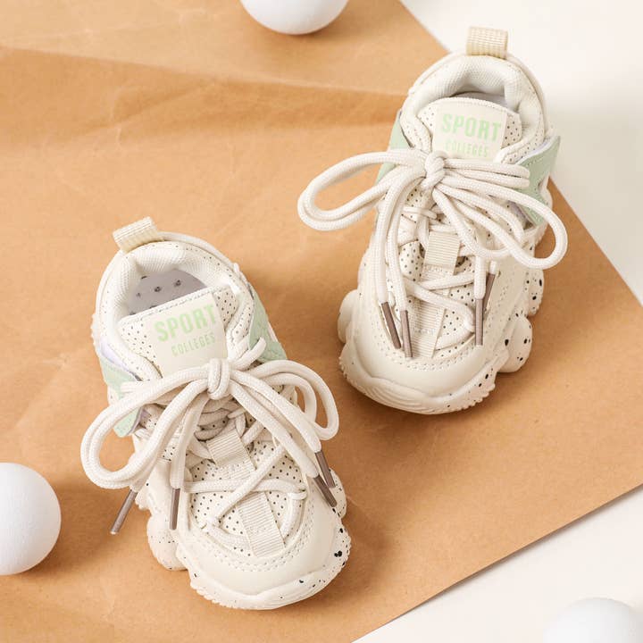 White Toddler / Kid Dots Lace Up Front Breathable Chunky Sneakers for wholesale on Faire