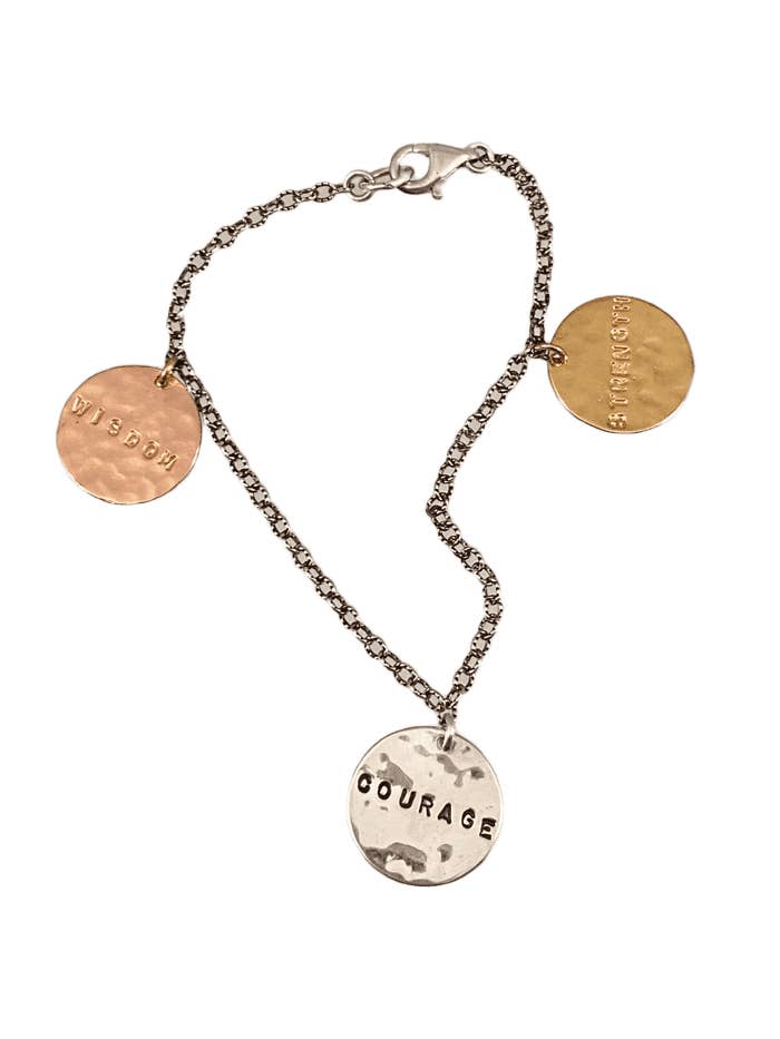 Sterling Silver & Tri färg hamrad skiva Charm armband för wholesale av GK Designs