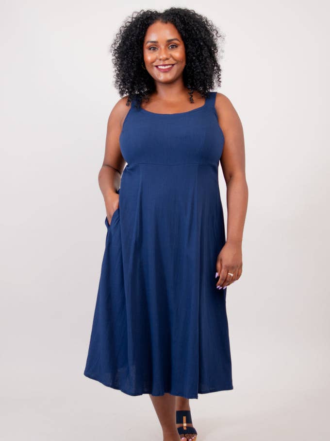 Blue Sky Clothing Co LLC – wholesale Dress – Women's – Shauna Dress, Indigo, Linen Bamboo0