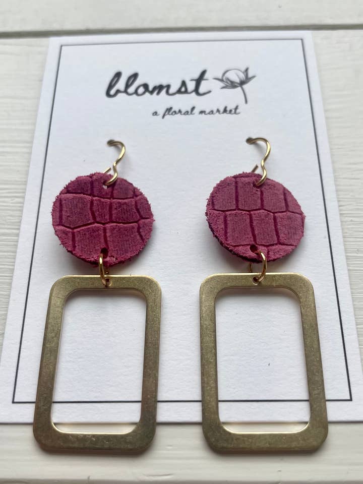 Leather & Brass Orchid Pink Earrings for wholesale by Blomst Floral Market