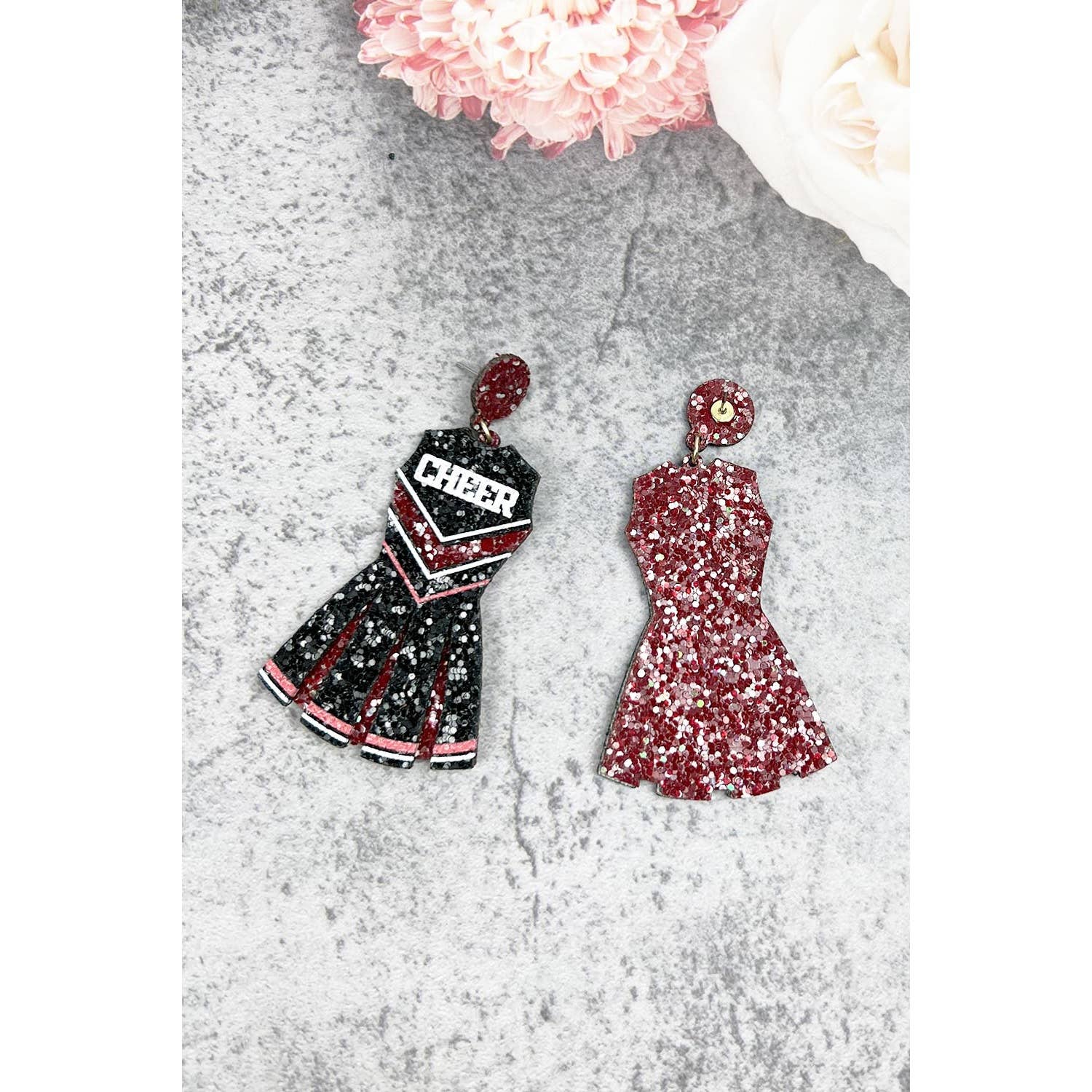 JHP Collection - Wholesale Dangle Earrings - GLITTER CHEERLEADER UNIFORM DROP POST EARRING23