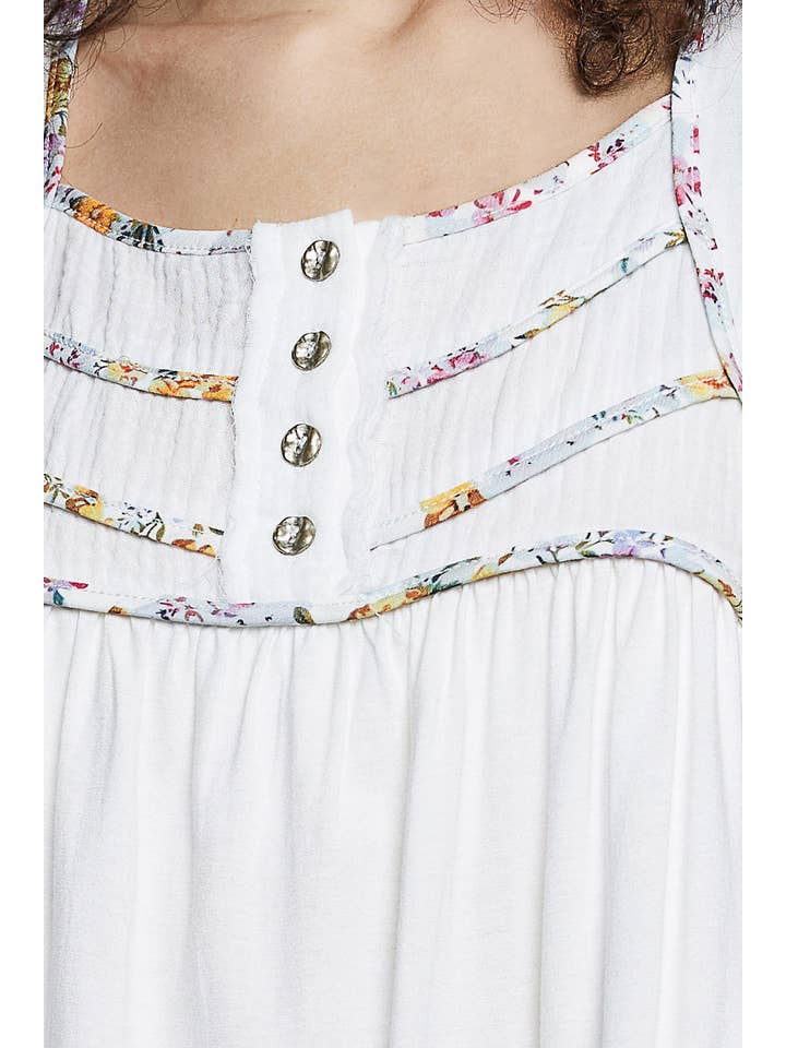 Pol Clothing - Wholesale Tank Top - Women's - Square Neck Soft POL Jersey Floral Trim Boho Tank Top20