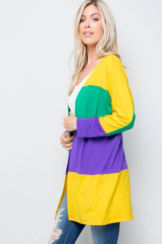 MULTI MARDI GRAS OPEN CARDIGAN for wholesale on Faire4