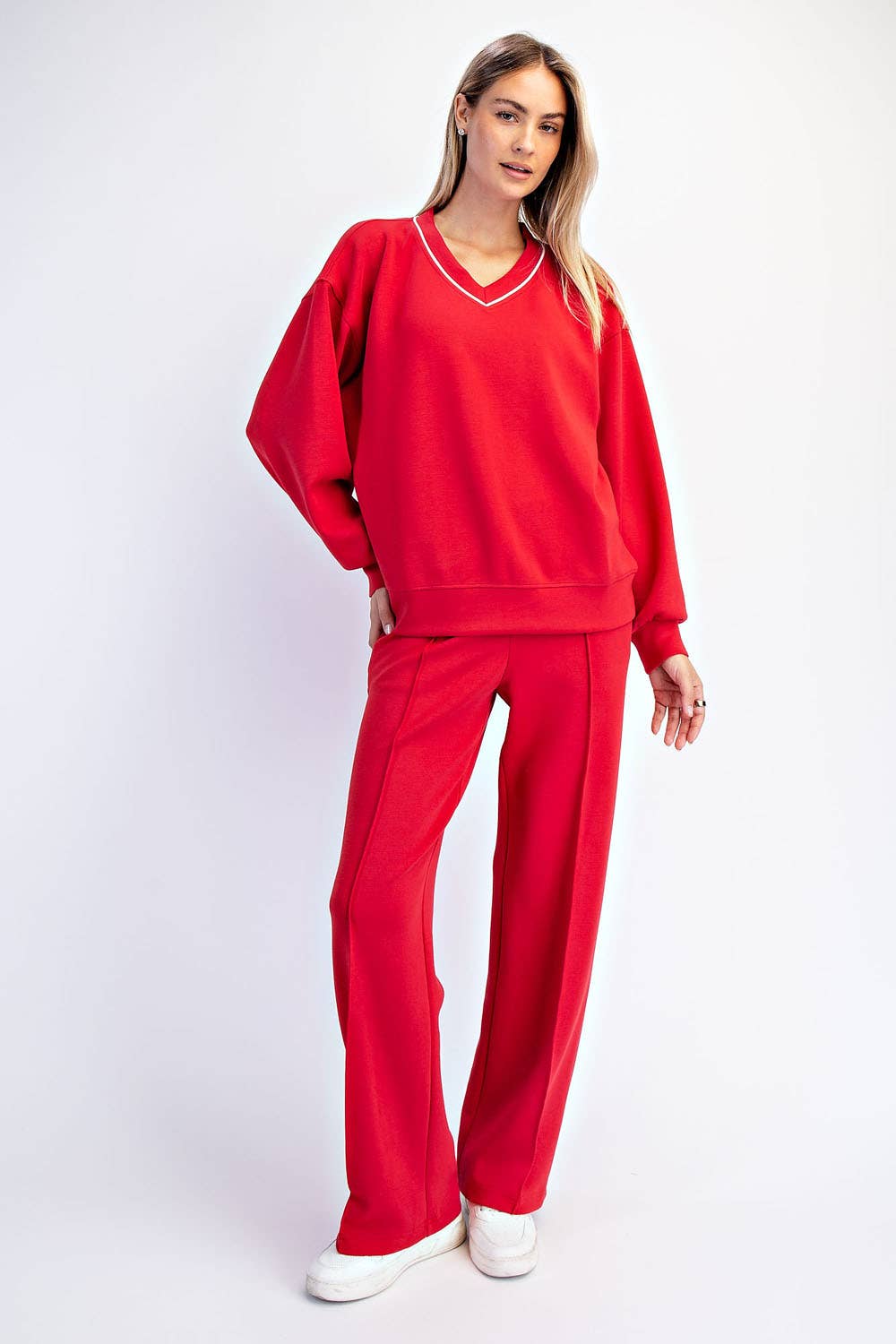 Rae Mode - Wholesale Lounge Top - Women's - MODAL SCUBA V NECK PIPING TOP23