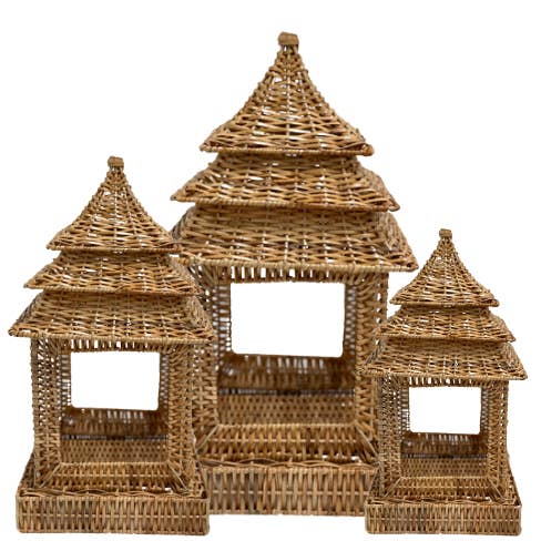The Enchanted Home - Wholesale Decorative Tabletop Object - Square Wicker Pagoda
