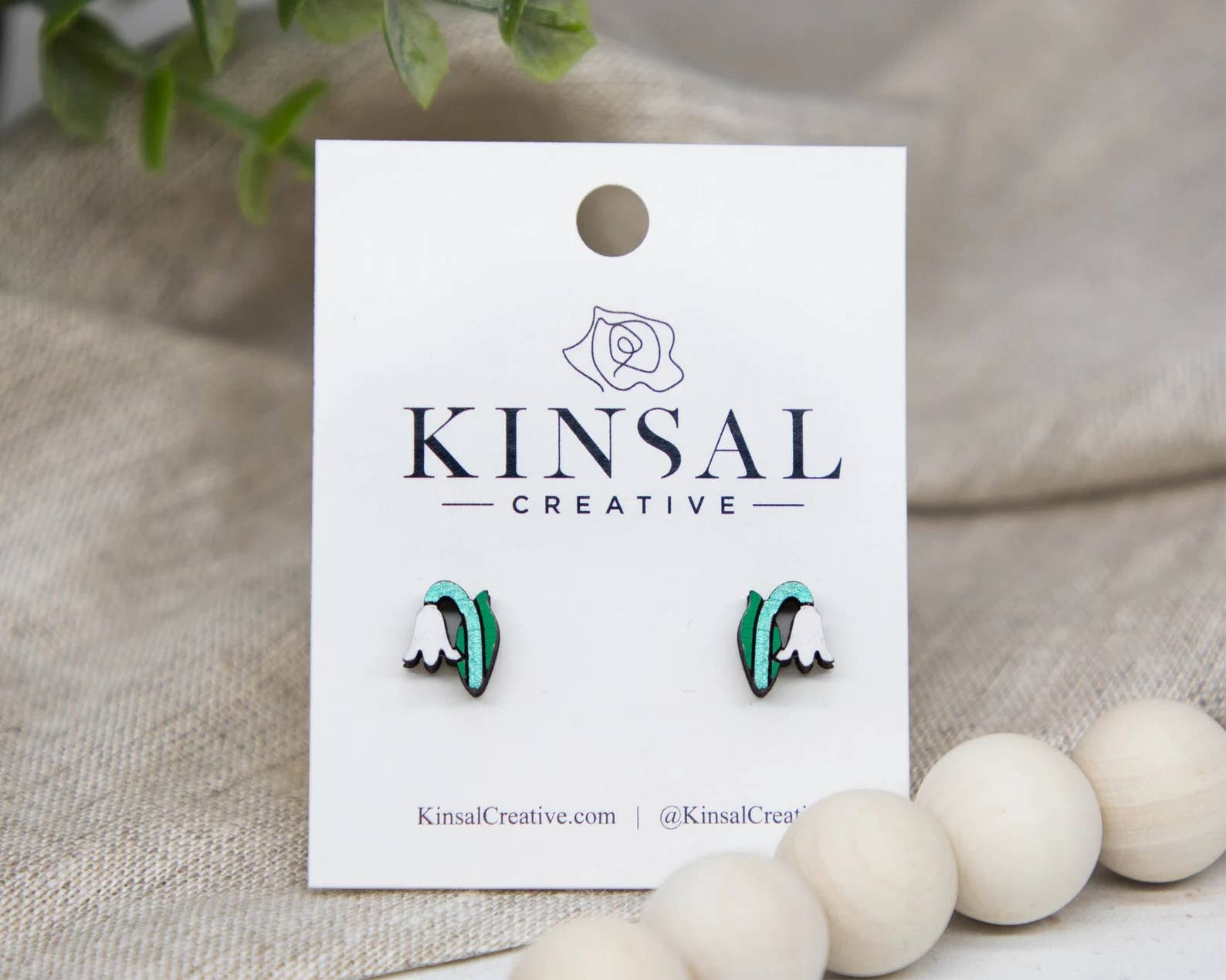 Kinsal Creative - Wholesale Stud/Post Earrings - Lily Of The Valley Wood Stud Earrings