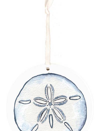 Blå sand dollar ornament, strand souvenir, jul for engroshandel hos Faith and Franklin