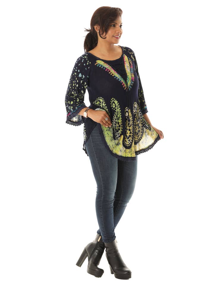 Shoreline Wear. INC – wholesale Tunic – Women’s – Bold Paisley Pattern Rainbow Tie Dye Rayon Tunic7