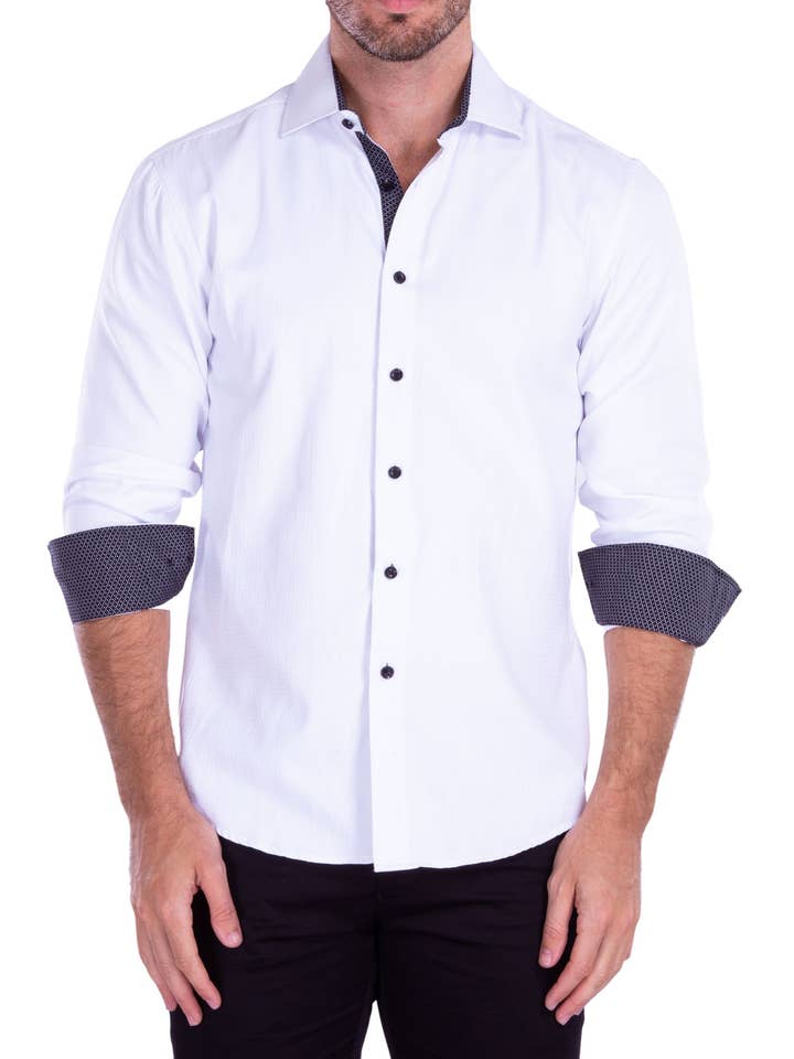 212254 - Heren witte overhemd met lange mouwen en knoopsluiting voor wholesale door Bespoke Moda