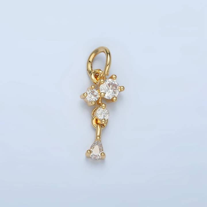 24K Gold Filled Mini Multiple Clear CZ Teardrop Drop Charm | W027 for wholesale by Aim Eternal