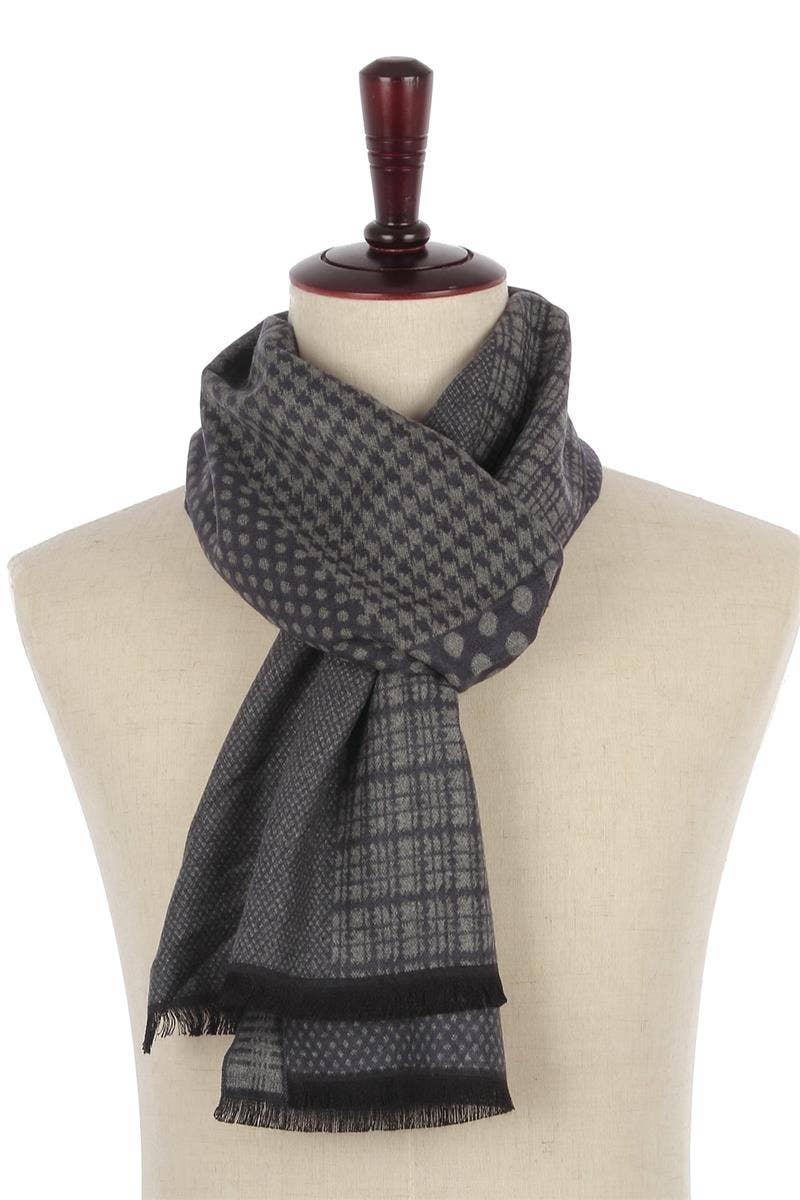 Fashion Scarf World – wholesale Scarf – Men’s – Dot, Tartan & Houndstooth Print Frayed Men/Unisex Scarf0