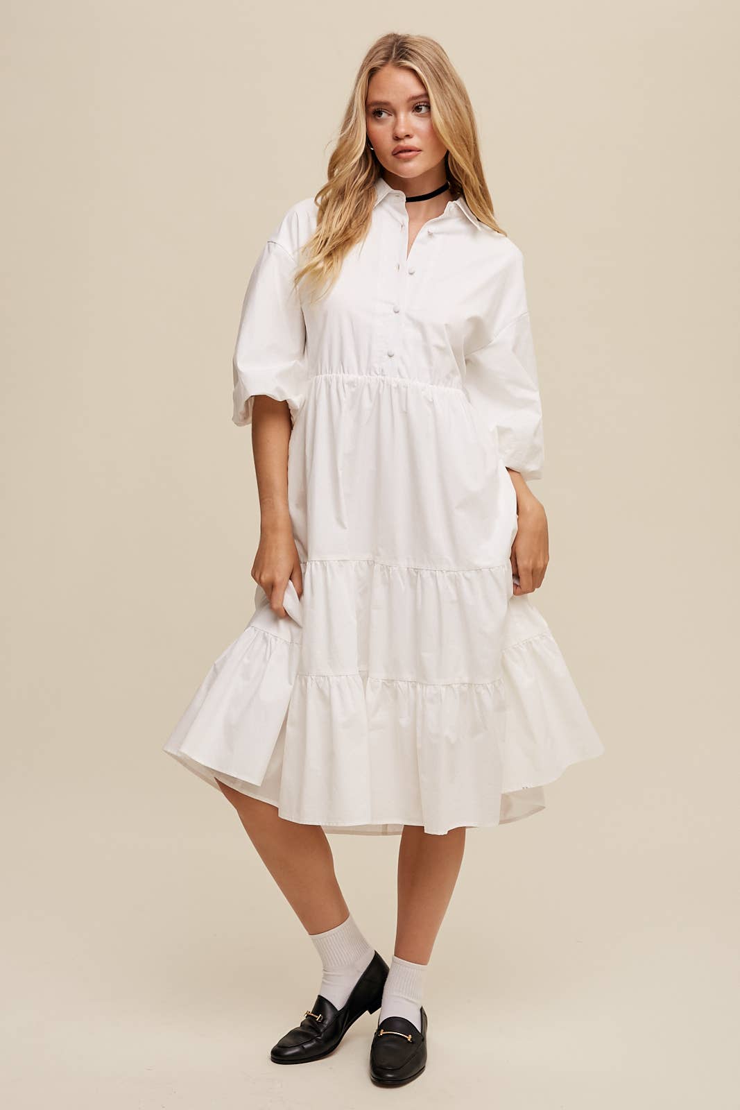 Listicle - Wholesale Dress - Women's - Tiered Poplin Shirt Dress30