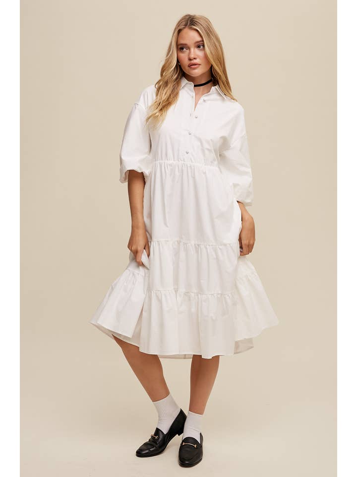 Listicle - Wholesale Dress – Women's - Tiered Poplin Shirt Dress30