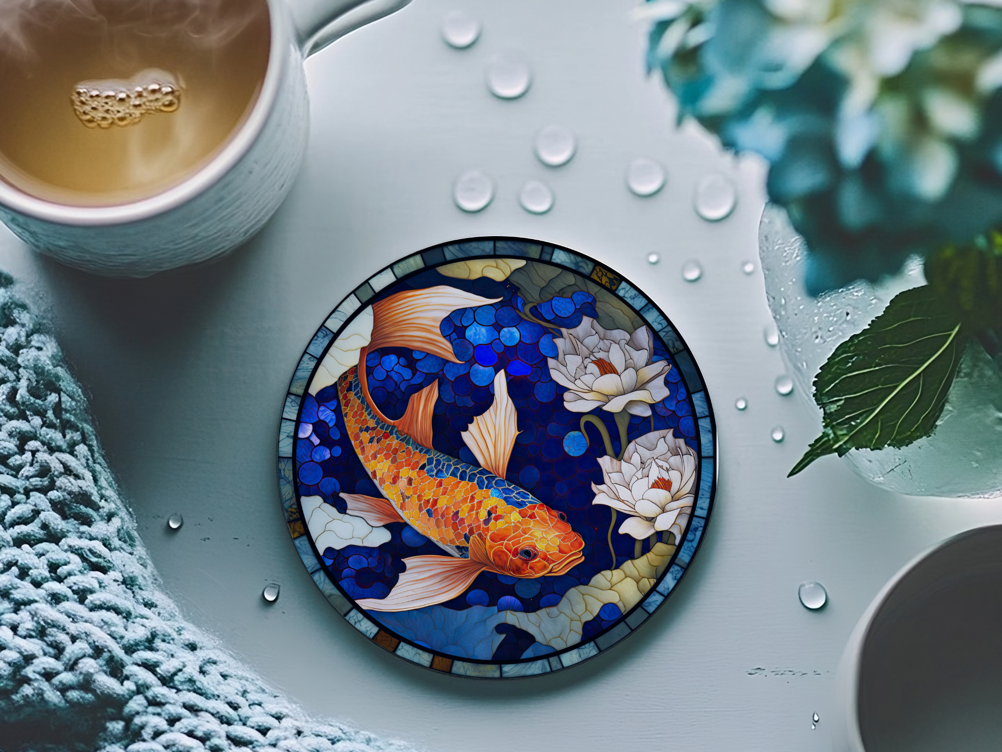 Fernville Creations - Wholesale Coasters - Stained Glass Koi & Goldfish Ceramic Coasters for Home Decor10