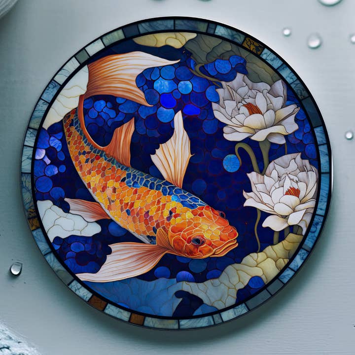 Fernville Creations - Vente Sous-verre - Sous-verres en céramique Koi et poisson rouge en vitrail pour décoration intérieure10