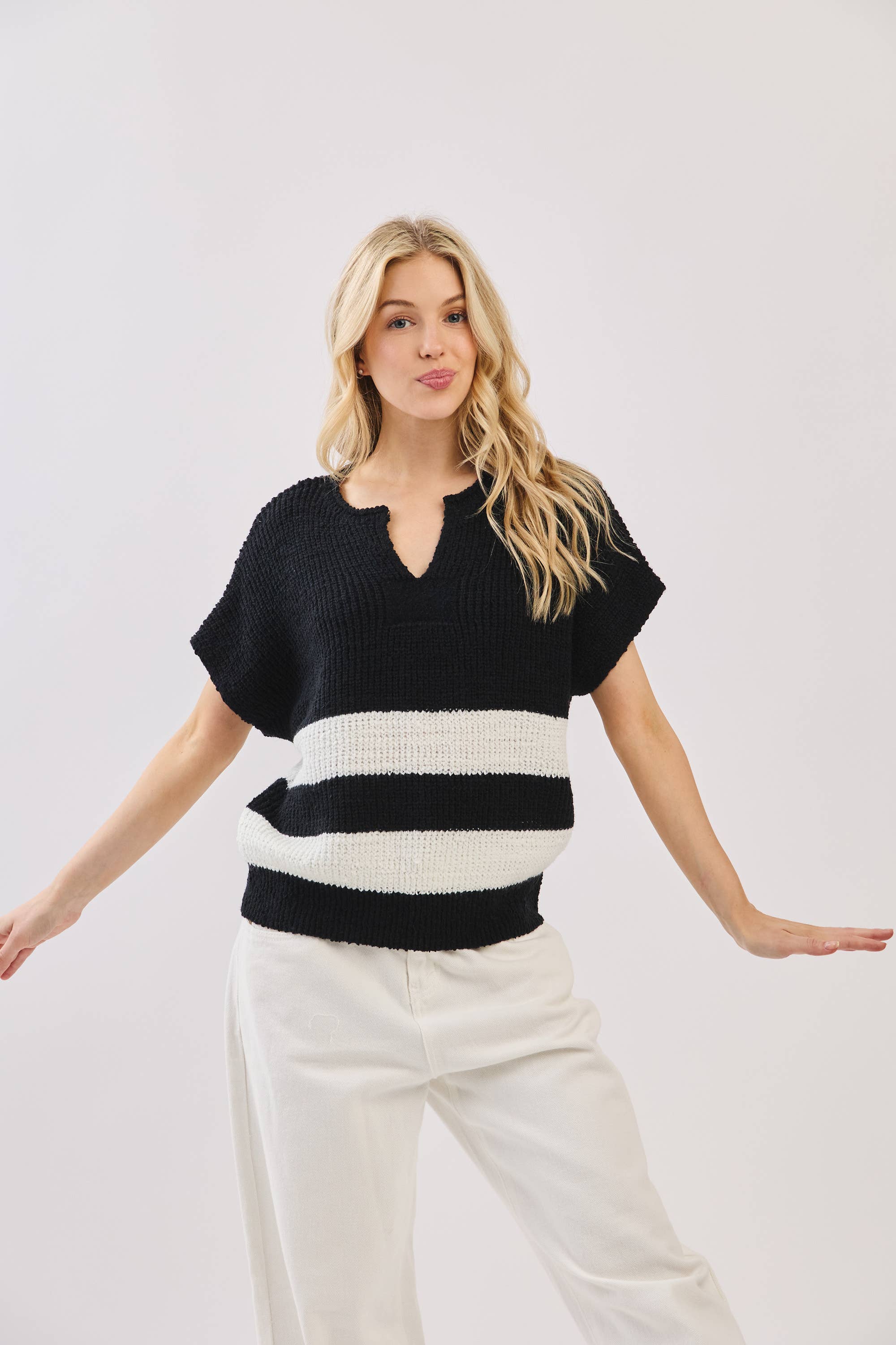 Sewn and Seen - Wholesale Knit Sweater - Women's - Stripe Knit Sleeveless Sweater15