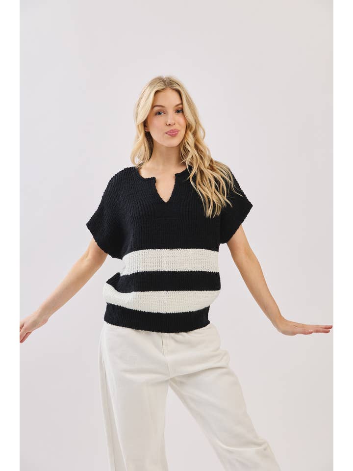Sewn and Seen - Wholesale Knit Sweater - Women's - Stripe Knit Sleeveless Sweater15