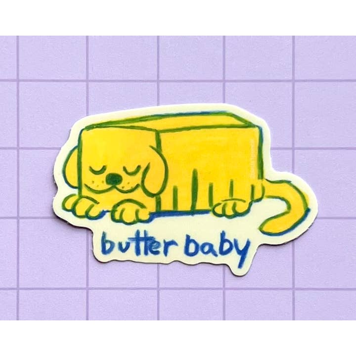 Butter Baby Yellow Dog Vinyl Sticker for wholesale by 2Birds1Pencil Illustrations