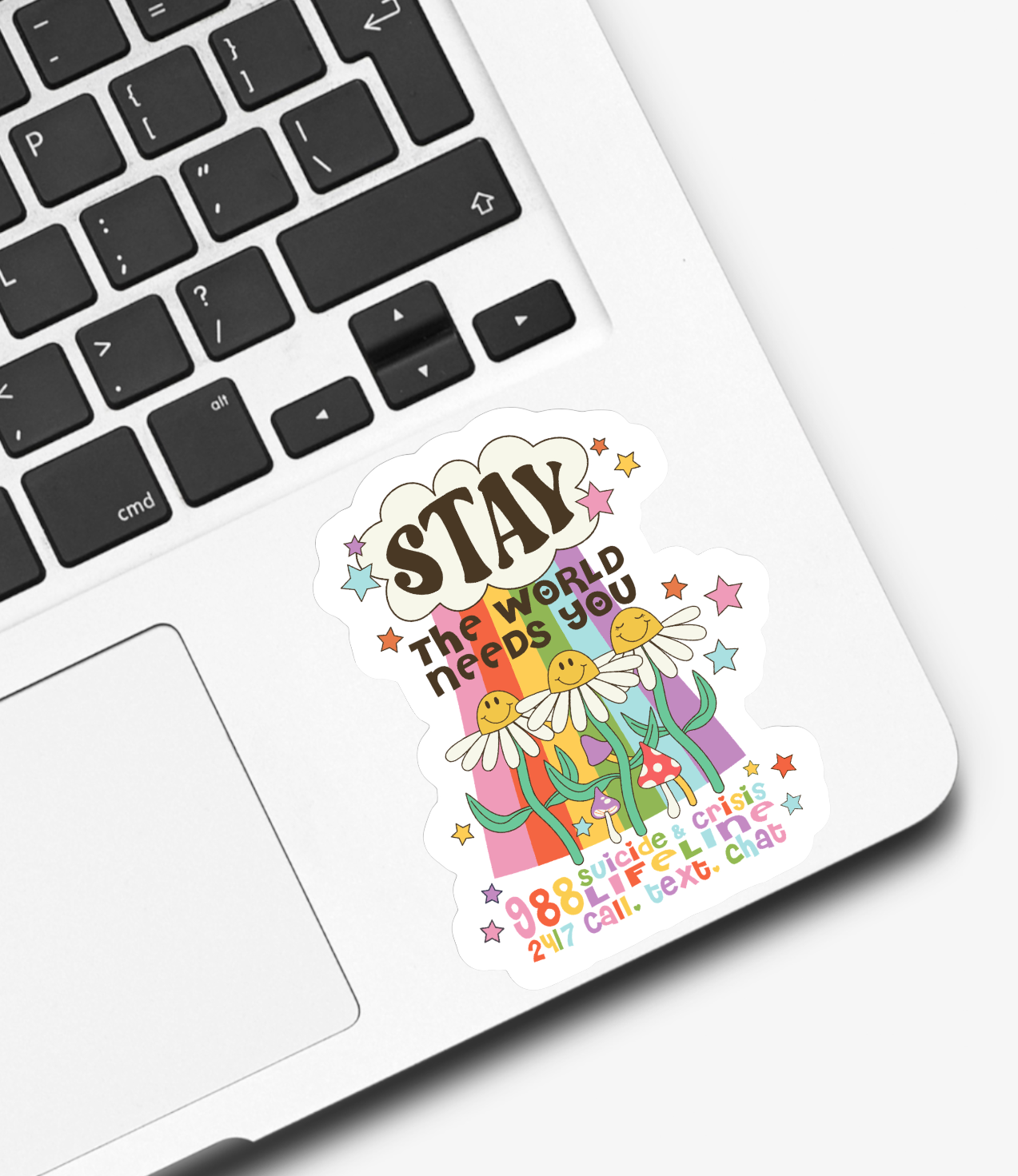 Ace the Pitmatian Co - Wholesale Sticker - Stay The World Needs You 988 Suicide Hotline Sticker1