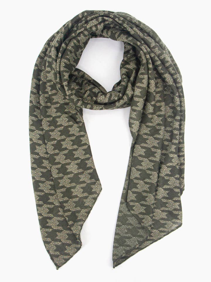 Melody Lightweight Scarf - Khaki, Houndstooth Foil for wholesale by Sarta Accessories