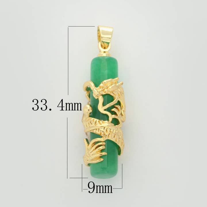 Aim Eternal - Wholesale Pendant/Charm Necklace - Gold Genuine Green Jade Dragon Pendant Necklace Amulet Cylinder Jade Bar Necklace For Women Men AH-3412