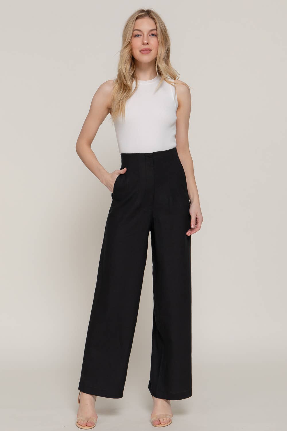 Active Basic | Active USA - Wholesale Pants - Women's - High Waist Pintuck Detail Straight Linen Pants3