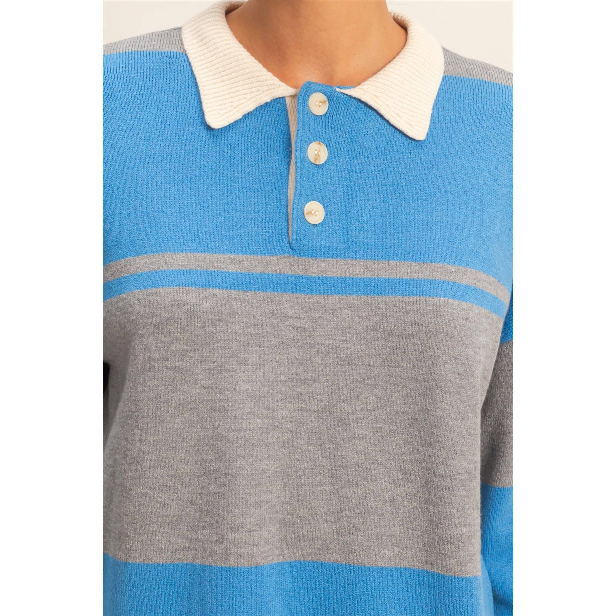 HYFVE - Wholesale Knit Sweater - Women's - Contrasting Striped Sweater With Polo Collar3