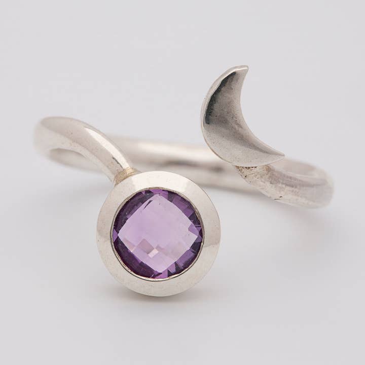 Bague ajustable en améthyste facettée - Dream pour la vente par Koko