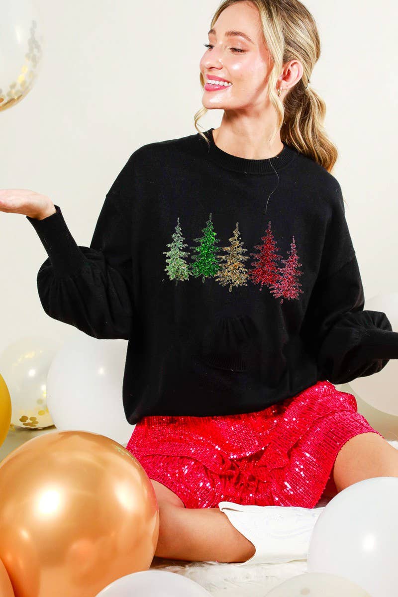 Vine & Love - Wholesale Knitted jumper – Women′s - Christmas Tree Sequin Accent Knitted Sweater VT8148423