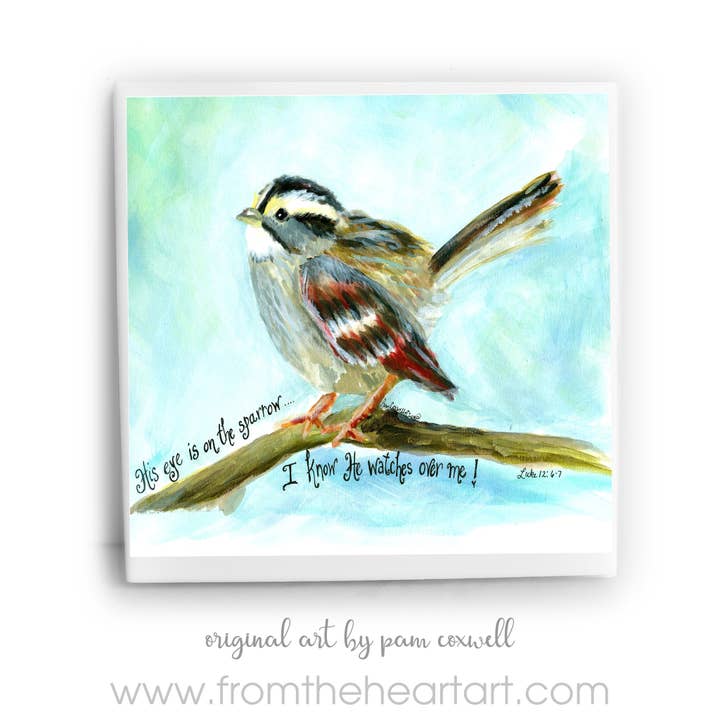 From The Heart Art - Wholesale Art Print - Birds - Blue Sparrow Ceramic Tile