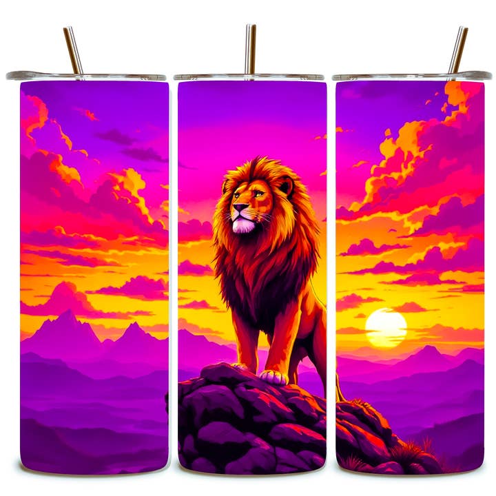 Alpha Printing 20oz Stainless-Steel Tumblers-Lion On Rock Edge Design for wholesale by Alpha Wholesale