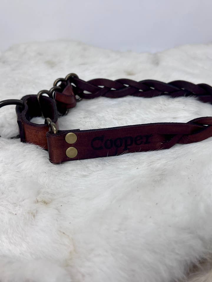 1" Wide Leather Braided Martingale Dog Collar for wholesale by Frost & Ember Creations, LLC