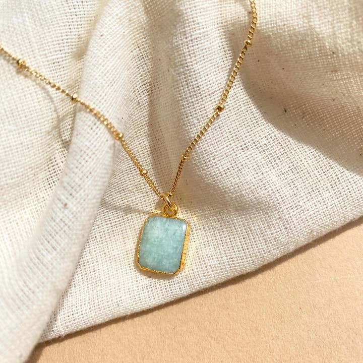 Amazonite Gem Slice Necklace | Confidence (Gold Plated) for wholesale by Decadorn