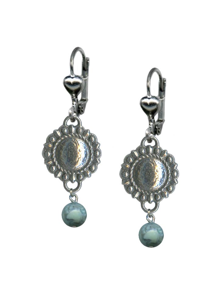 Bohemian Cowgirl Concho & Turquoise Bead Earrings for wholesale by Classic Hardware
