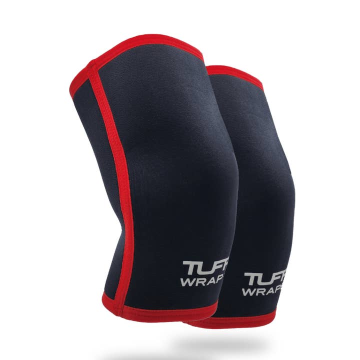 TUFF 7mm Competition Knee Sleeves (Black/Red) for wholesale by TuffWraps