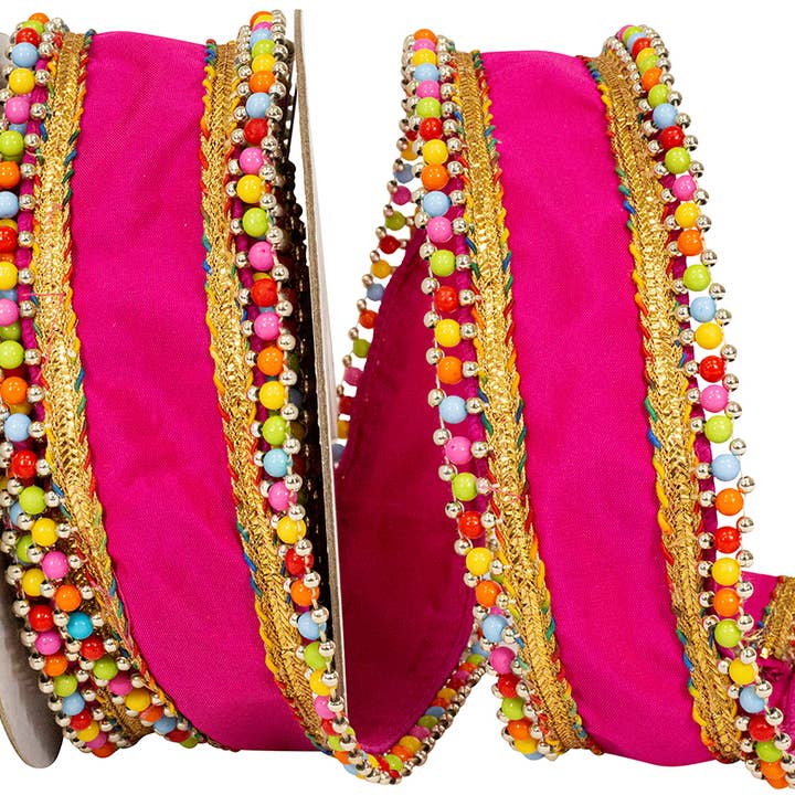 Beaded Candy Edge Deluxe Wired Edge, Fuchsia, 2-1/2 In for wholesale by RELIANT RIBBON