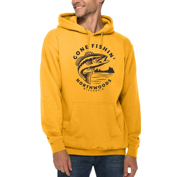 Gone Fishin' Bass Customizable Unisex Hooded Sweatshirt for wholesale by Vital Industries