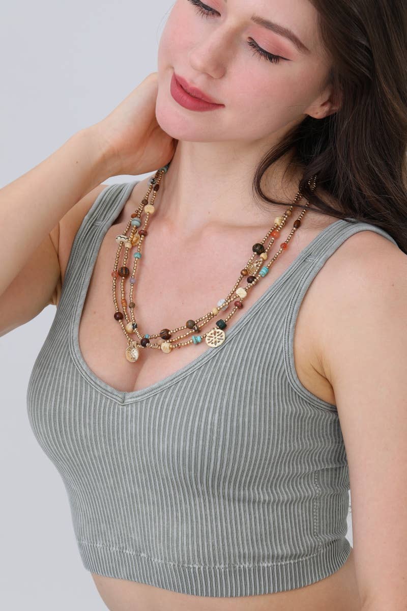 Leto Accessories - Wholesale Beaded/Pearl Necklace - 🌿 Earthbound Charm Multi-Bead Necklace2